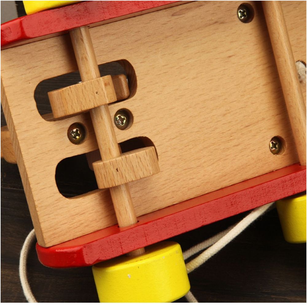 Wooden toy for toddlers pull along walker early education toy children s educational beech wood bear drumming trolley image 3