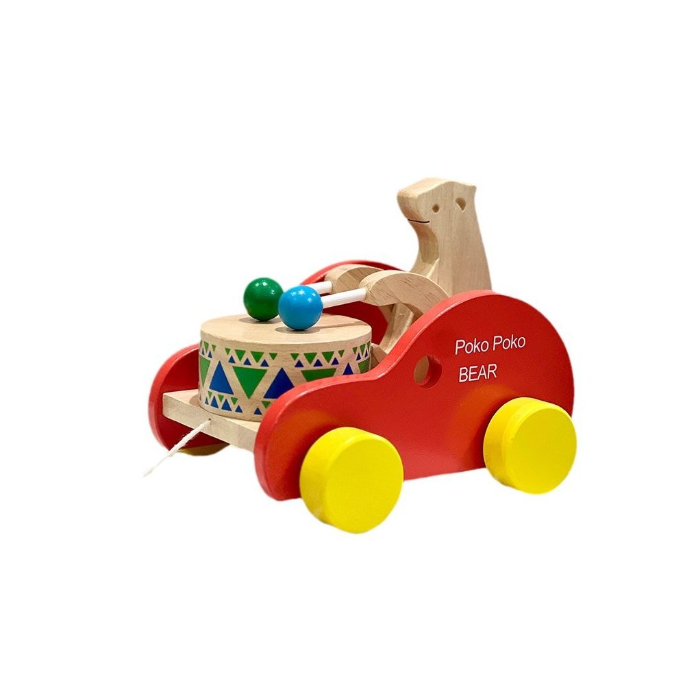 Wooden toy for toddlers pull along walker early education toy children s educational beech wood bear drumming trolley image 4