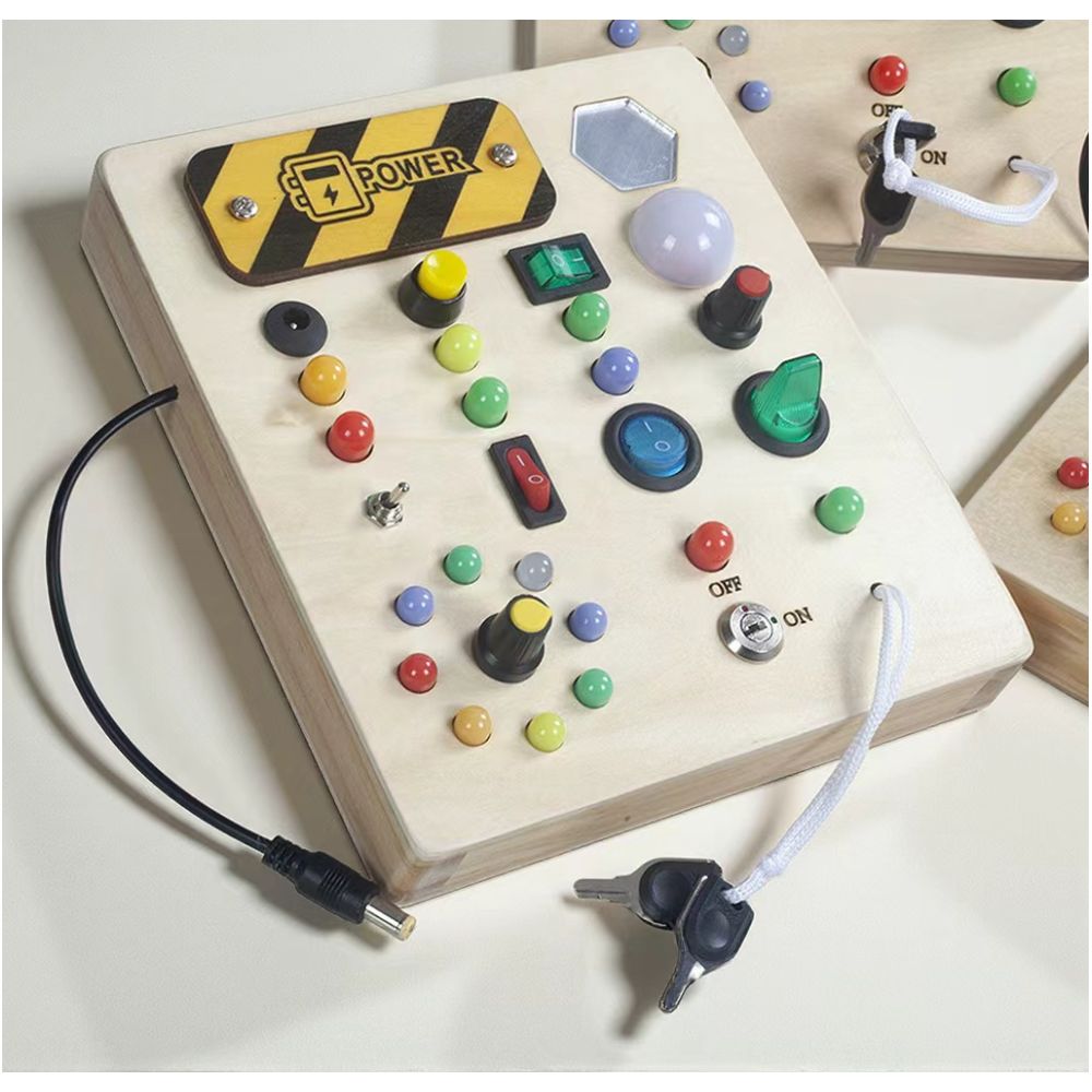 Cross border popular children s early education wooden LED light socket switch busy board toy hands on wooden toy