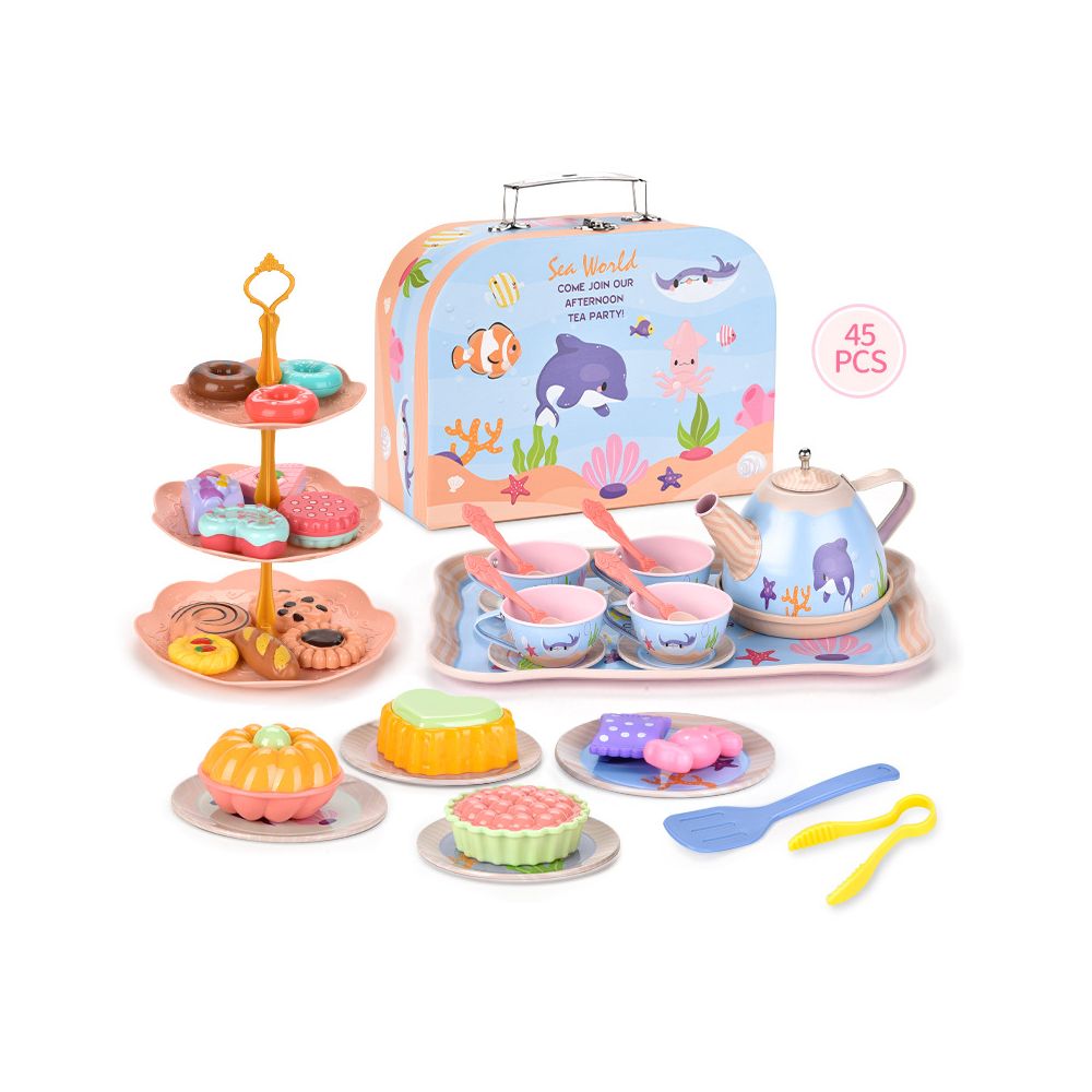 New children s pretend afternoon tea set tinplate unicorn tea set toy afternoon tea gift box set image 3