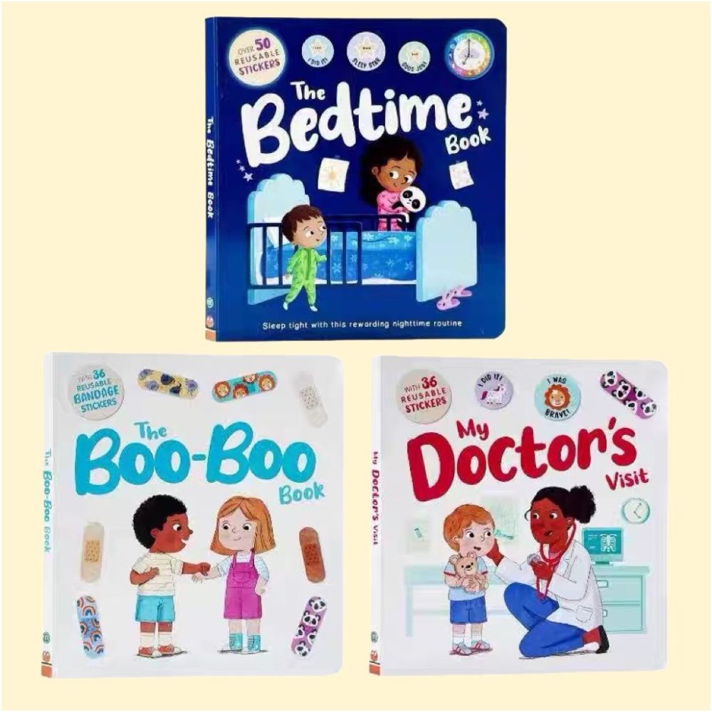 Children s Knowledge Picture Book Sticker Book 3 Books with Reusable Bedtime Habits Stickers English Version image 0