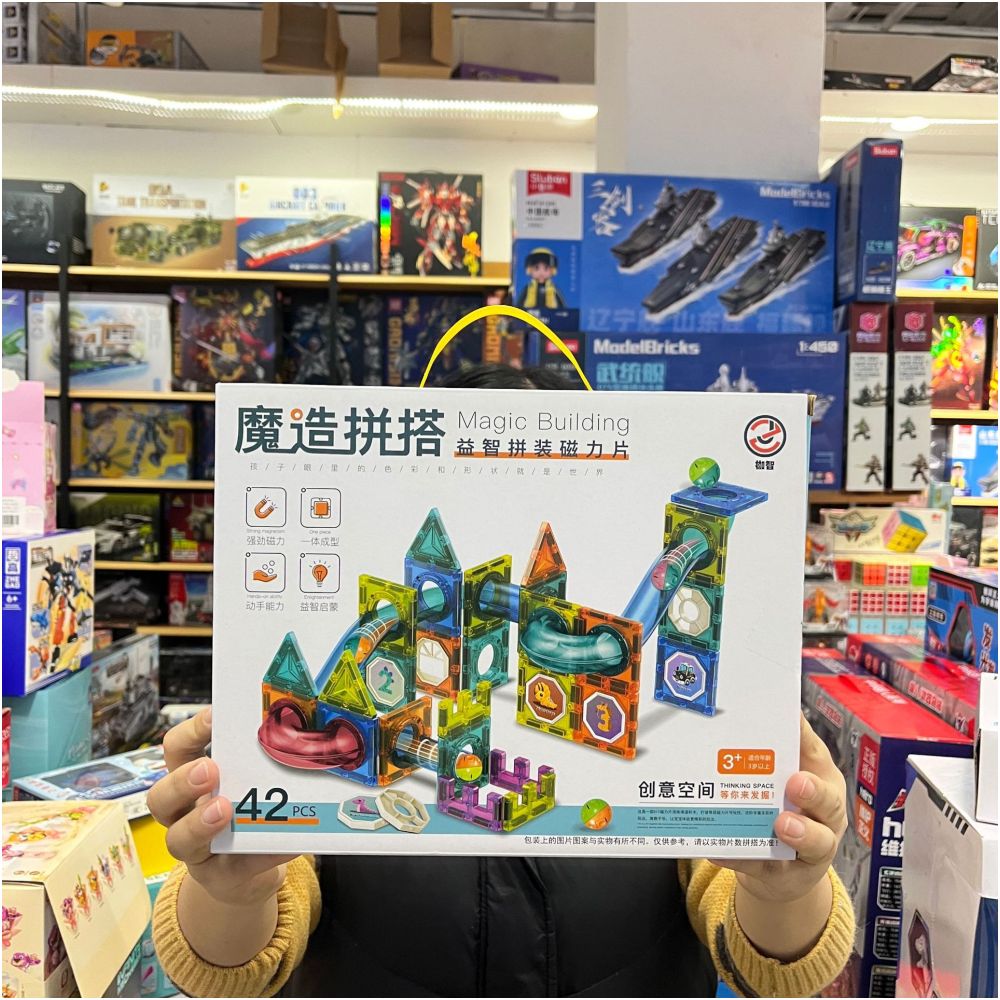 Magic building blocks stained glass windows magnetic slides ball bearing tracks magnetic building blocks educational assembly toys and gifts for children