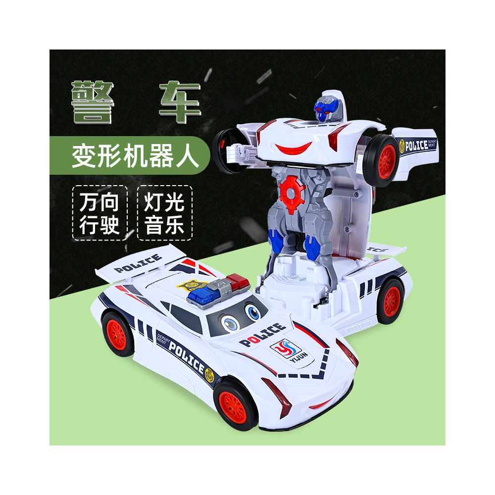 White racing car transforming robot with lights and music omnidirectional automatic shape changing toy for boys