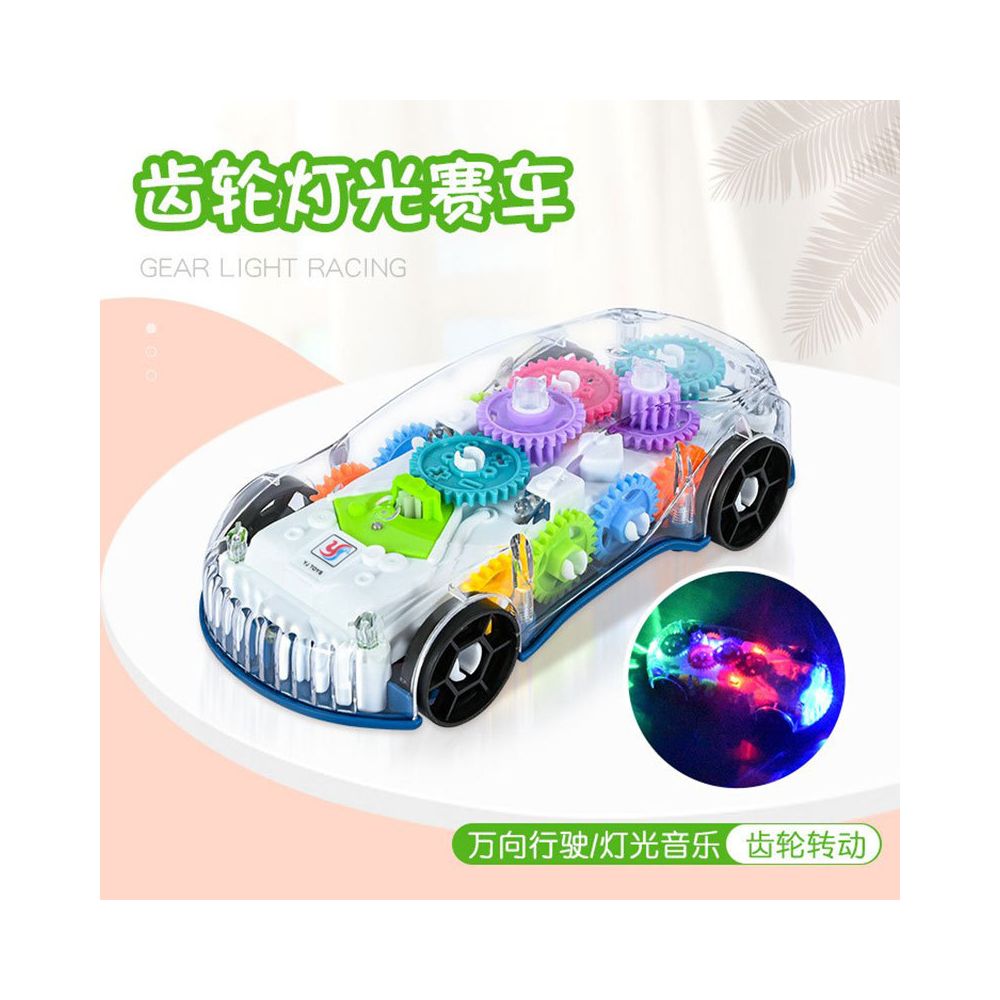 In stock children s interactive transparent gear racing car universal walking light and music electric toy car model image 1