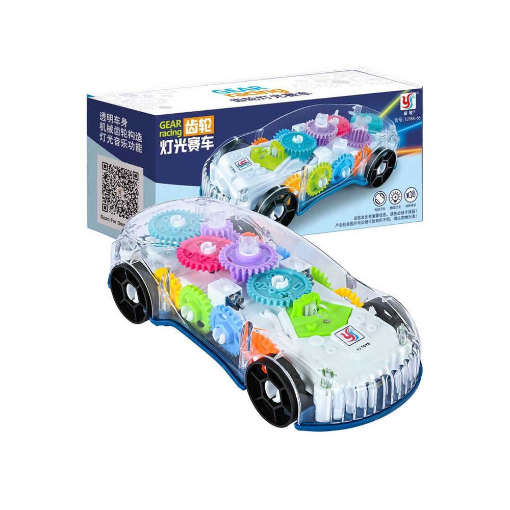 In stock children s interactive transparent gear racing car universal walking light and music electric toy car model