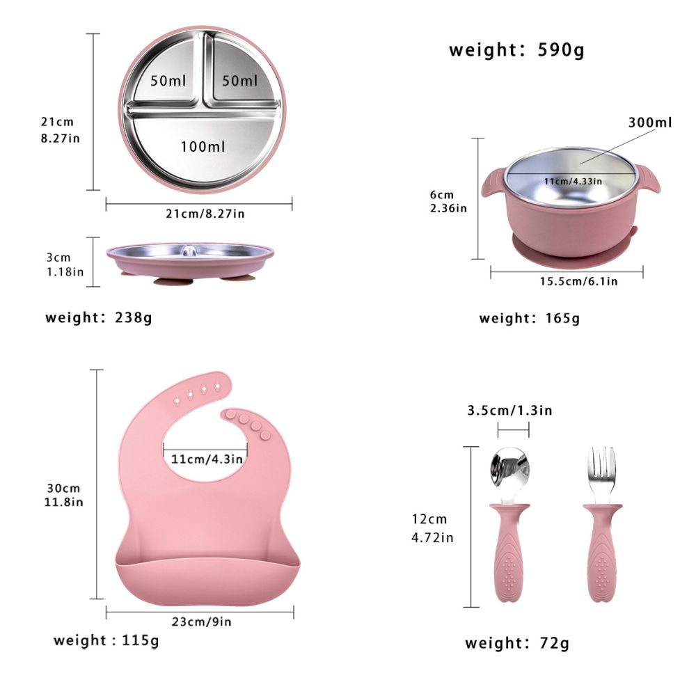 Children s tableware suction cup type 304 stainless steel tableware set with suction cup serving plate baby plate rice plate image 1