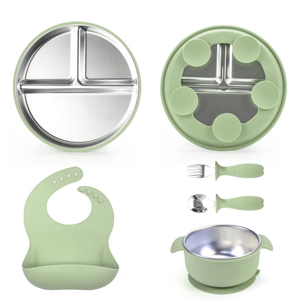 Children s tableware suction cup type 304 stainless steel tableware set with suction cup serving plate baby plate rice plate image 4