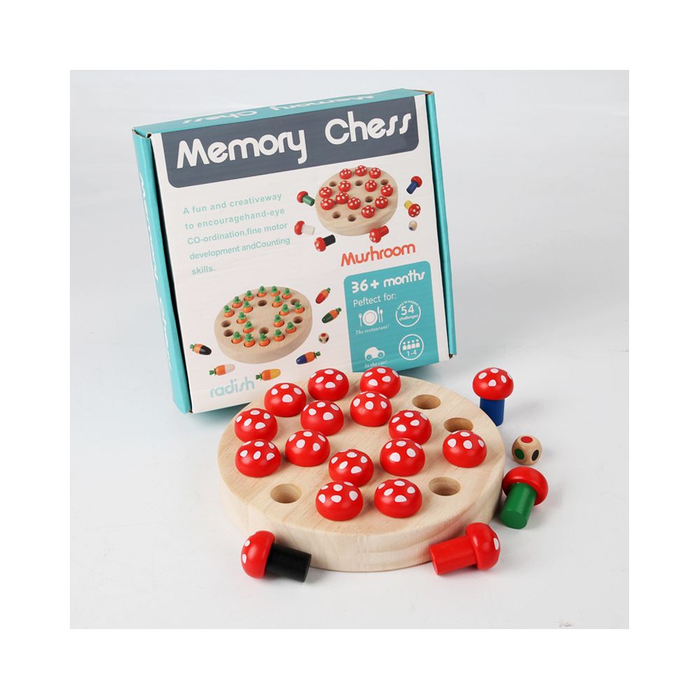 Wooden Fun Radish and Mushroom Memory Board Game A Children s Educational and Focus Boosting Interactive Tabletop Game image 0