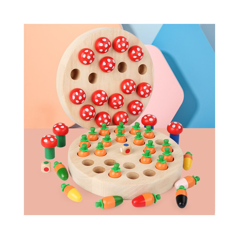 Wooden Fun Radish and Mushroom Memory Board Game A Children s Educational and Focus Boosting Interactive Tabletop Game image 1