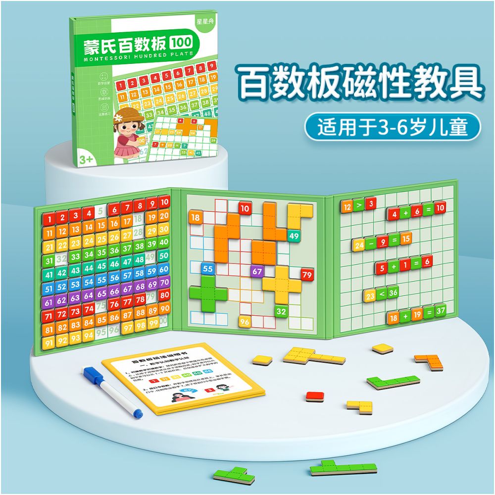 Magnetic Hundreds Board for Early Childhood Number Learning 1 100 Montessori Educational Toy for Children Aged 3 6 Magnetic image 1