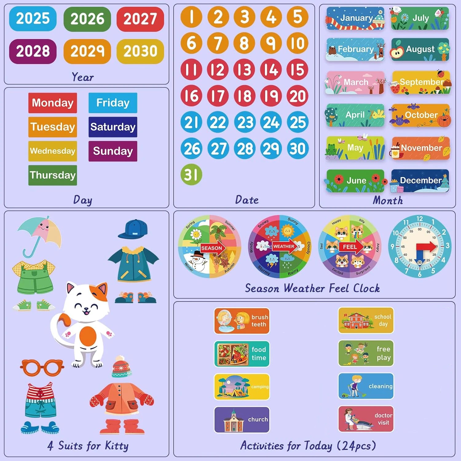 Montessori Felt Calendar Sensory Story Board for Toddlers，Interactive Classroom/Home Early Learning Wall Hanging Gifts