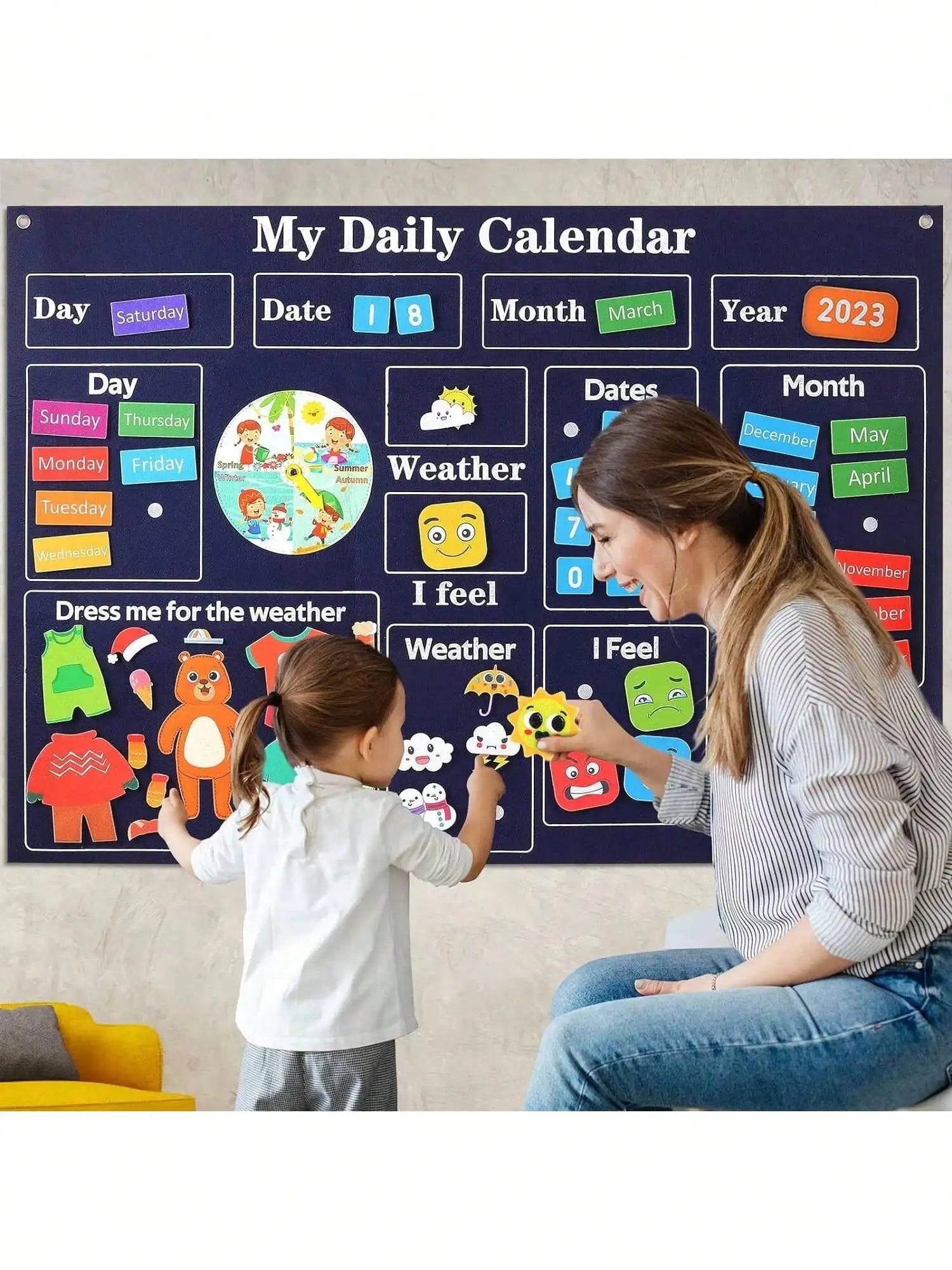 Montessori Felt Calendar Sensory Story Board for Toddlers，Interactive Classroom/Home Early Learning Wall Hanging Gifts