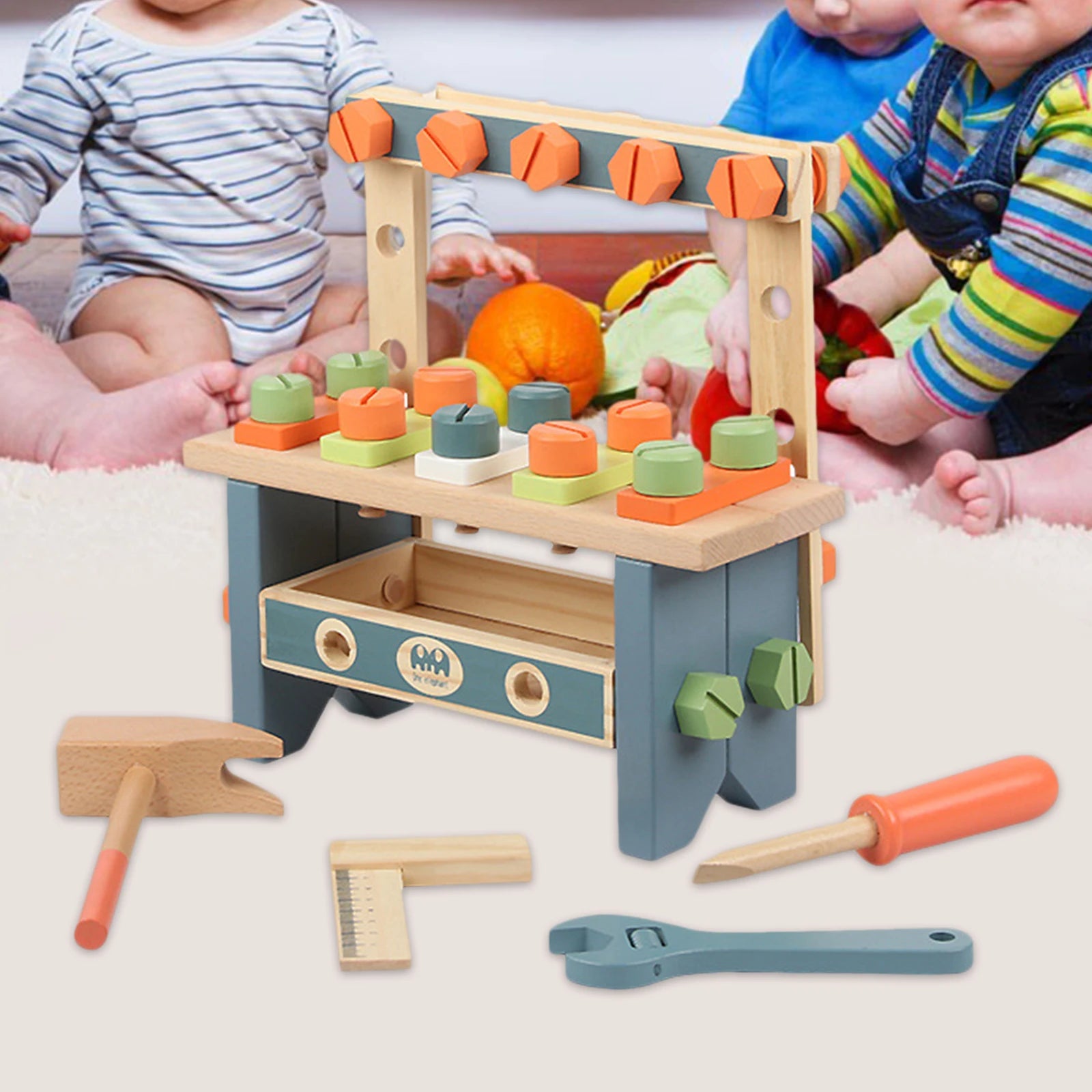 Wooden Tool Bench Simulation DIY Multifunctional Children Repair Play Tool Set for Kids 3 4 5 Year Old Girls Boys Children Gifts