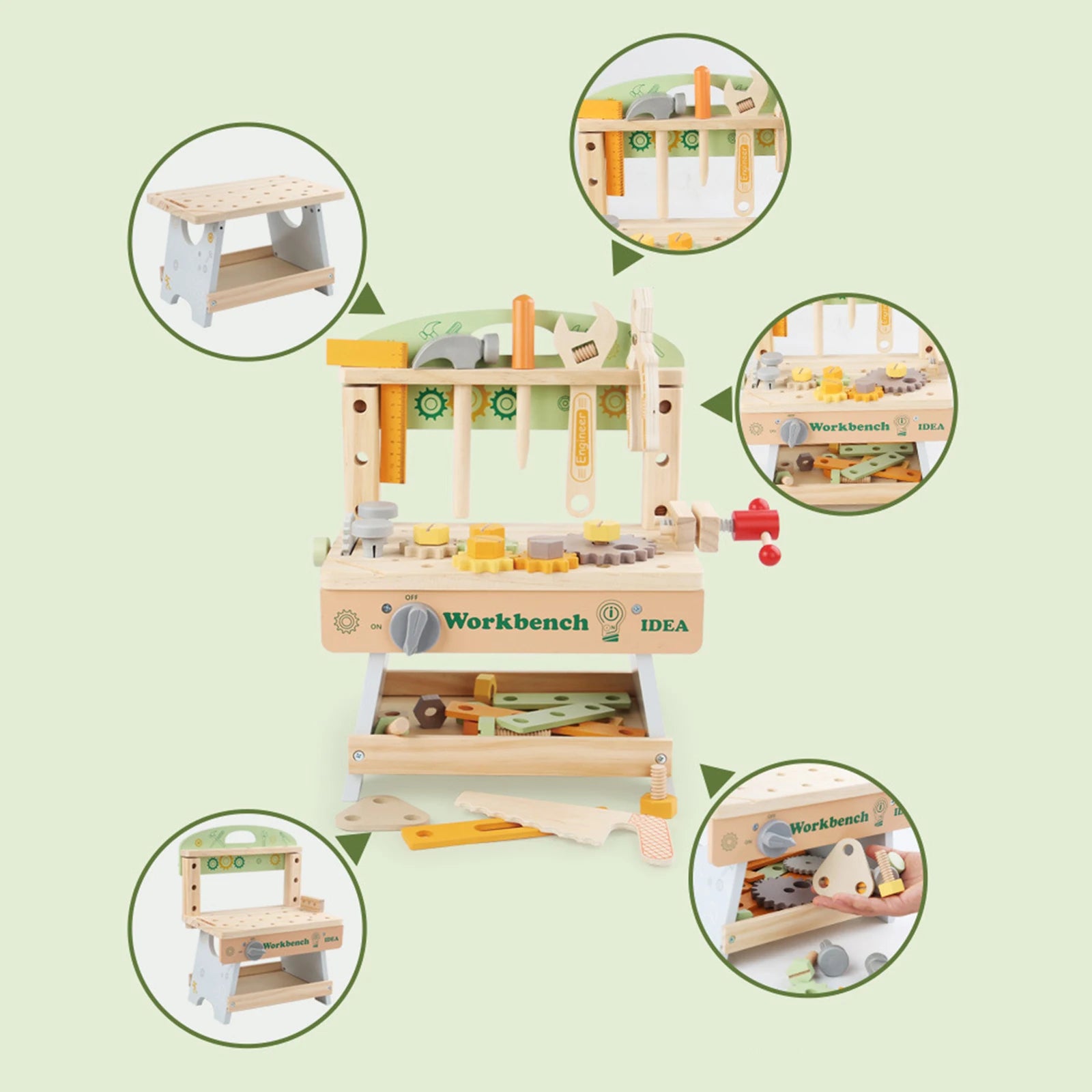 Wooden Tool Bench Simulation DIY Multifunctional Children Repair Play Tool Set for Kids 3 4 5 Year Old Girls Boys Children Gifts