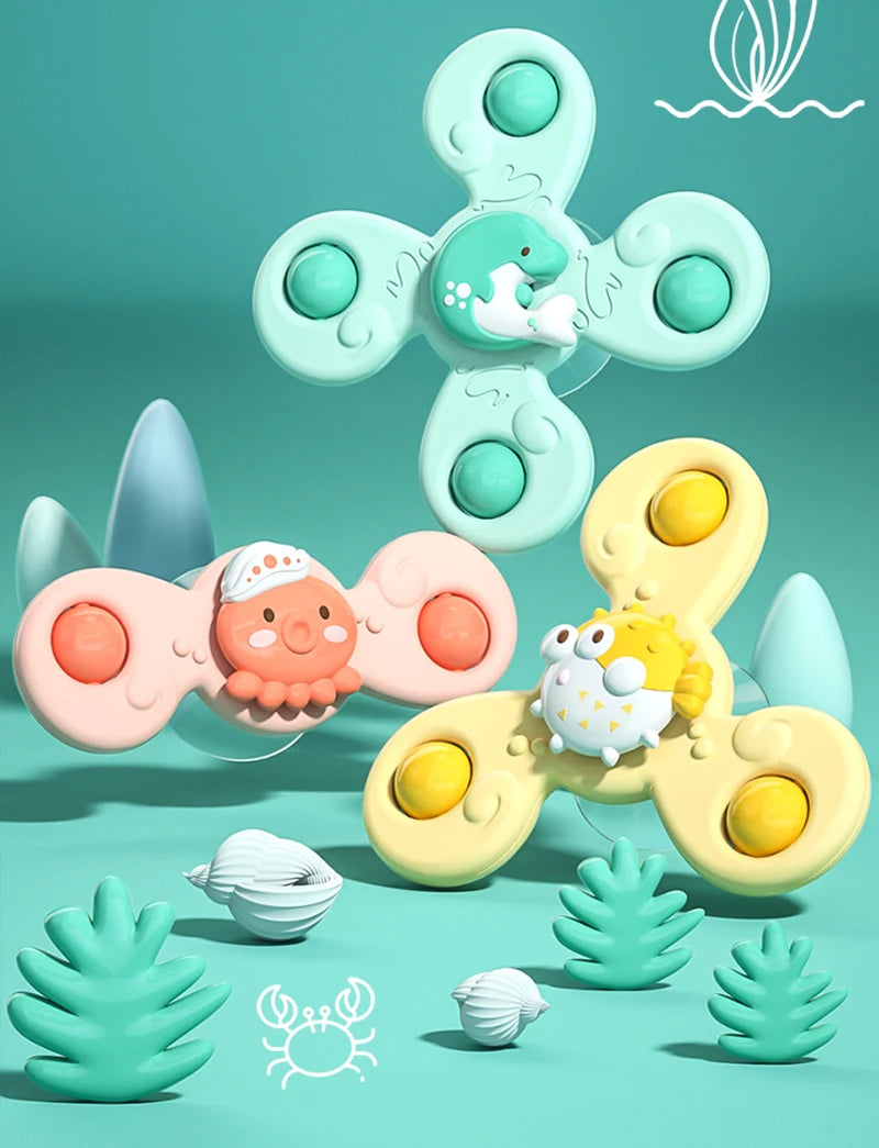 Montessori Baby Bath Toys Boy Children Bathing Sucker Spinner Suction Cup Toy For Kids Funny Child Rattles Teether Toddler Gifts