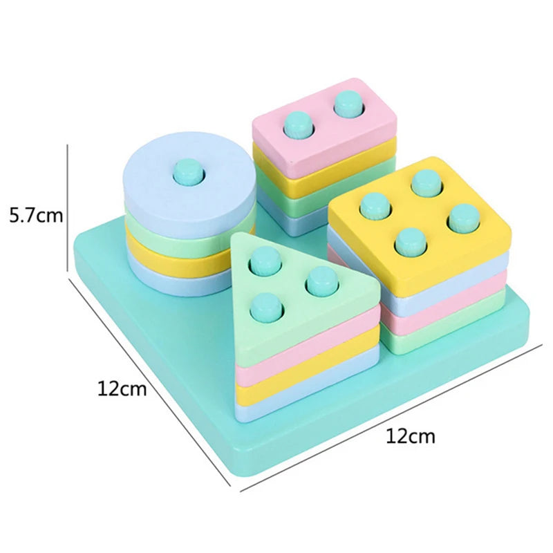 Montessori Toy Wooden Building Blocks Early Learning Educational Toys Color Shape Match Kids Puzzle Toys For Children Boys Girls