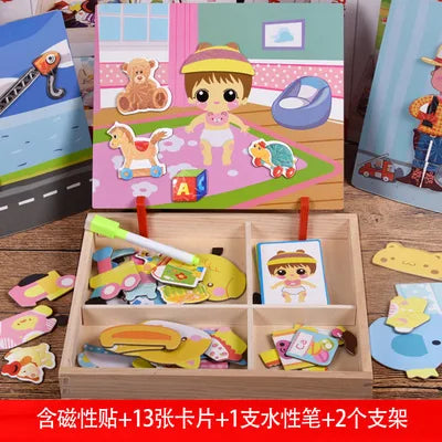 Early Education Magnetic Puzzle Cognitive Pairing Beneficial Intelligence Magnetic Paste Face Features Wooden Toys