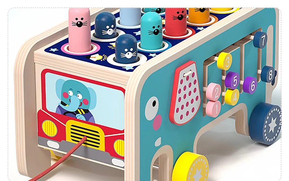 BabyToys bebe Toddler Kids Wooden Fun Game Montessori Activity Toys For Children Elephant Beating Whack-A-Mole Hammer Pounding
