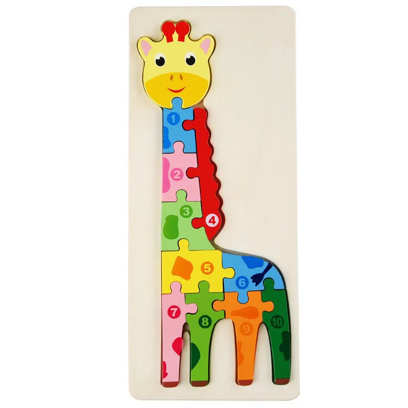 Baby Toys Wooden Puzzle Cute Animals Shape Matching 3D Puzzle Board Game Wooden Montessori Toys For Children Gifts