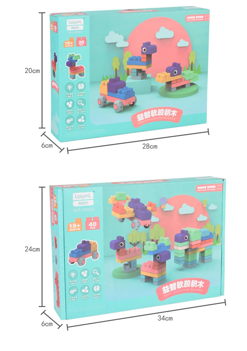 Baby Rubber Big Size Particle Bricks Toys DIY Building Blocks Big Brick Early Educational Large Soft Bricks Toy Bath For Toddler