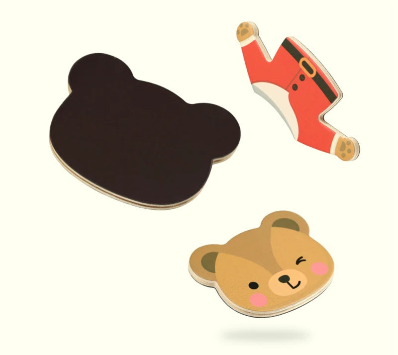 3D Magnetic Animal Puzzles Kids Wooden Toys Bear Dressing Up Jigsaw Games Montessori Educational Imagination Toy Gifts For Kids