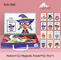 Wooden Educational Toy Magnetic Jigsaw Puzzles Games Toddler Craft Toys Travel Puzzle Box Double Sided Drawing Easel for Kids