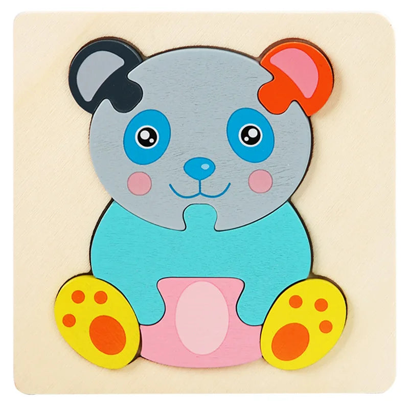 Baby Wooden Toys 3D Puzzle Cartoon Animal Intelligence Cognitive Jigsaw Wood Puzzle Early Educational Toys For Kids Gifts