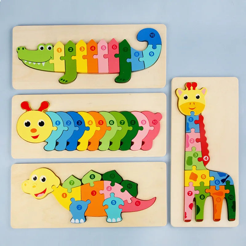 Baby Toys Wooden Puzzle Cute Animals Shape Matching 3D Puzzle Board Game Wooden Montessori Toys For Children Gifts