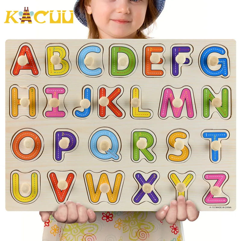 Montessori Wooden Puzzles Hand Grab Boards Toys Tangram Jigsaw Baby Educational Toys Cartoon Vehicle Animals Fruits 3D Puzzles