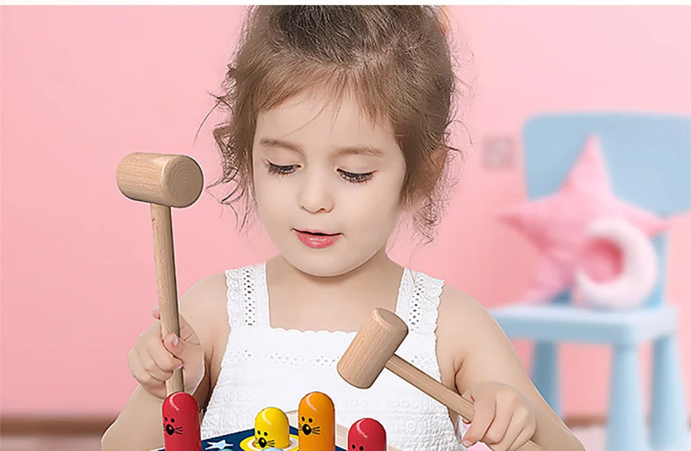 BabyToys bebe Toddler Kids Wooden Fun Game Montessori Activity Toys For Children Elephant Beating Whack-A-Mole Hammer Pounding