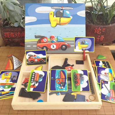 Early Education Magnetic Puzzle Cognitive Pairing Beneficial Intelligence Magnetic Paste Face Features Wooden Toys