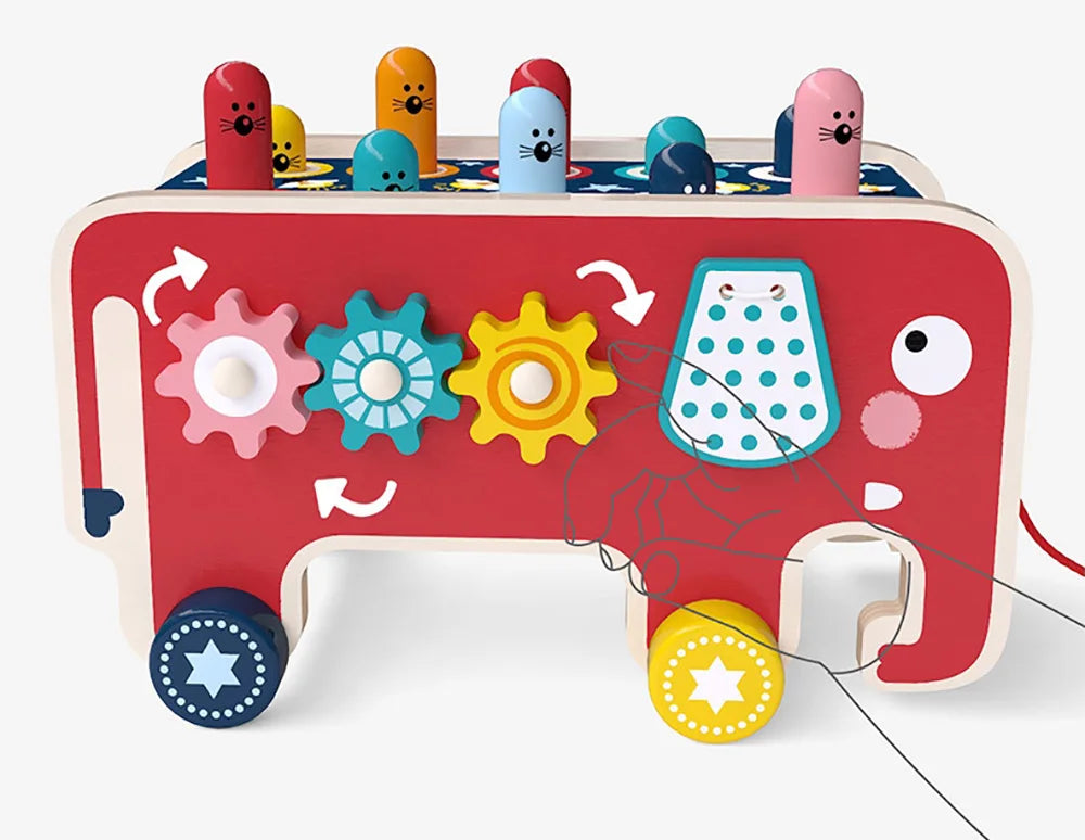 BabyToys bebe Toddler Kids Wooden Fun Game Montessori Activity Toys For Children Elephant Beating Whack-A-Mole Hammer Pounding