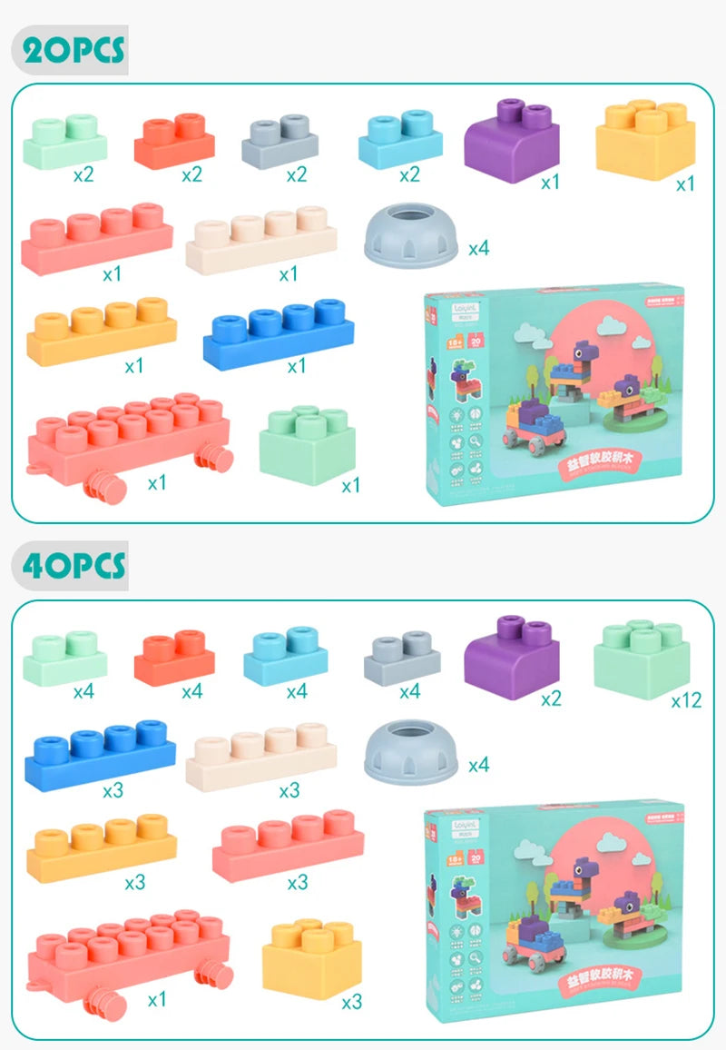 Baby Rubber Big Size Particle Bricks Toys DIY Building Blocks Big Brick Early Educational Large Soft Bricks Toy Bath For Toddler