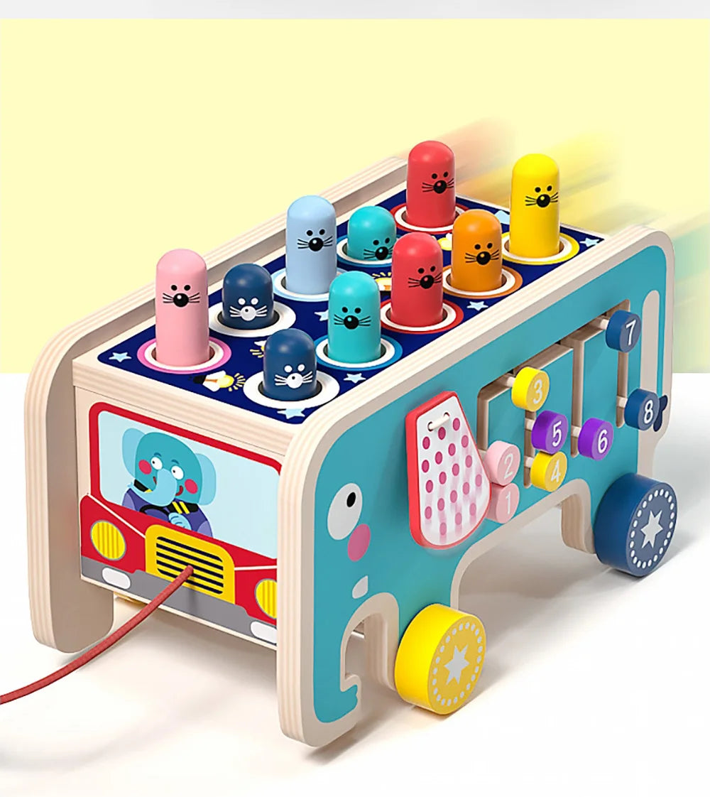 BabyToys bebe Toddler Kids Wooden Fun Game Montessori Activity Toys For Children Elephant Beating Whack-A-Mole Hammer Pounding
