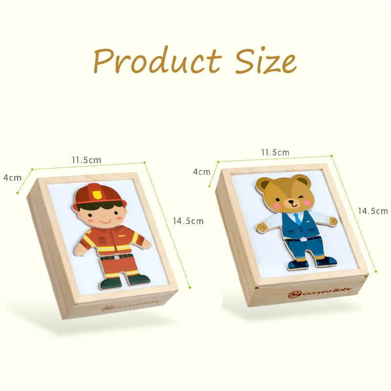 3D Magnetic Animal Puzzles Kids Wooden Toys Bear Dressing Up Jigsaw Games Montessori Educational Imagination Toy Gifts For Kids