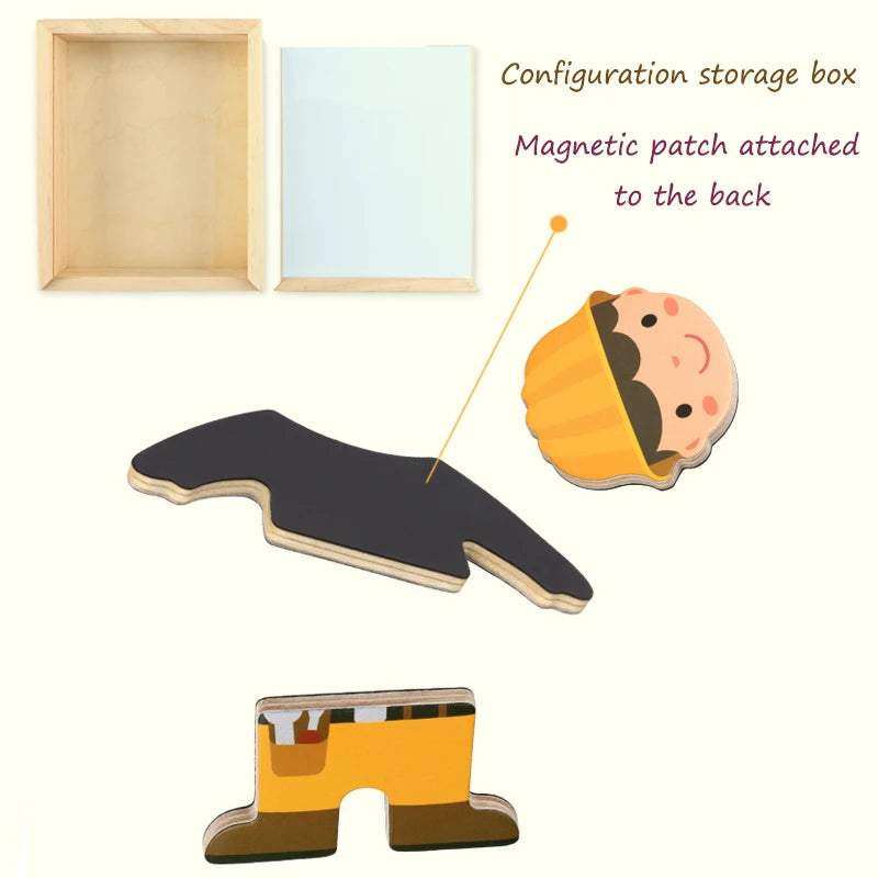 3D Magnetic Animal Puzzles Kids Wooden Toys Bear Dressing Up Jigsaw Games Montessori Educational Imagination Toy Gifts For Kids