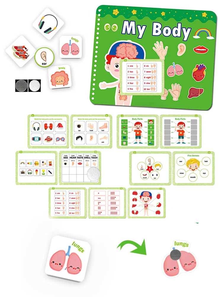 Montessori Quiet Books Early Educational Toys My First Busy Book DIY Paste Matching Puzzle Game Human Body Cognition Kids Toys