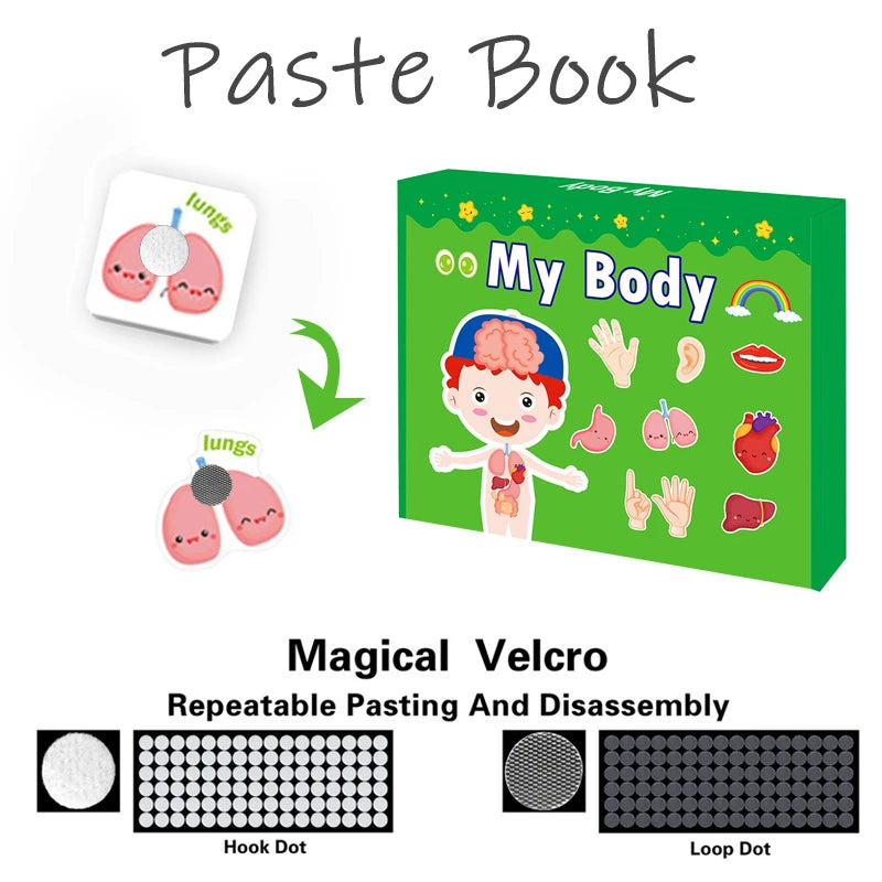 Montessori Quiet Books Early Educational Toys My First Busy Book DIY Paste Matching Puzzle Game Human Body Cognition Kids Toys