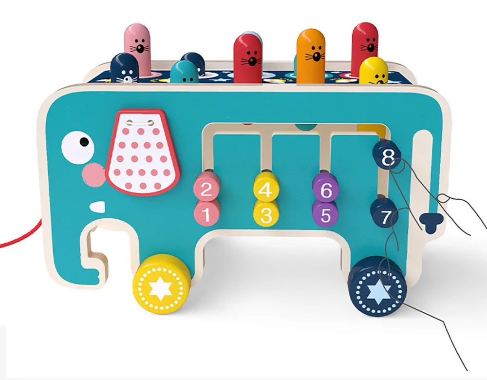 BabyToys bebe Toddler Kids Wooden Fun Game Montessori Activity Toys For Children Elephant Beating Whack-A-Mole Hammer Pounding