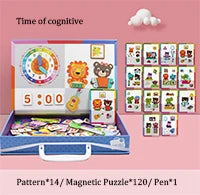 Wooden Educational Toy Magnetic Jigsaw Puzzles Games Toddler Craft Toys Travel Puzzle Box Double Sided Drawing Easel for Kids