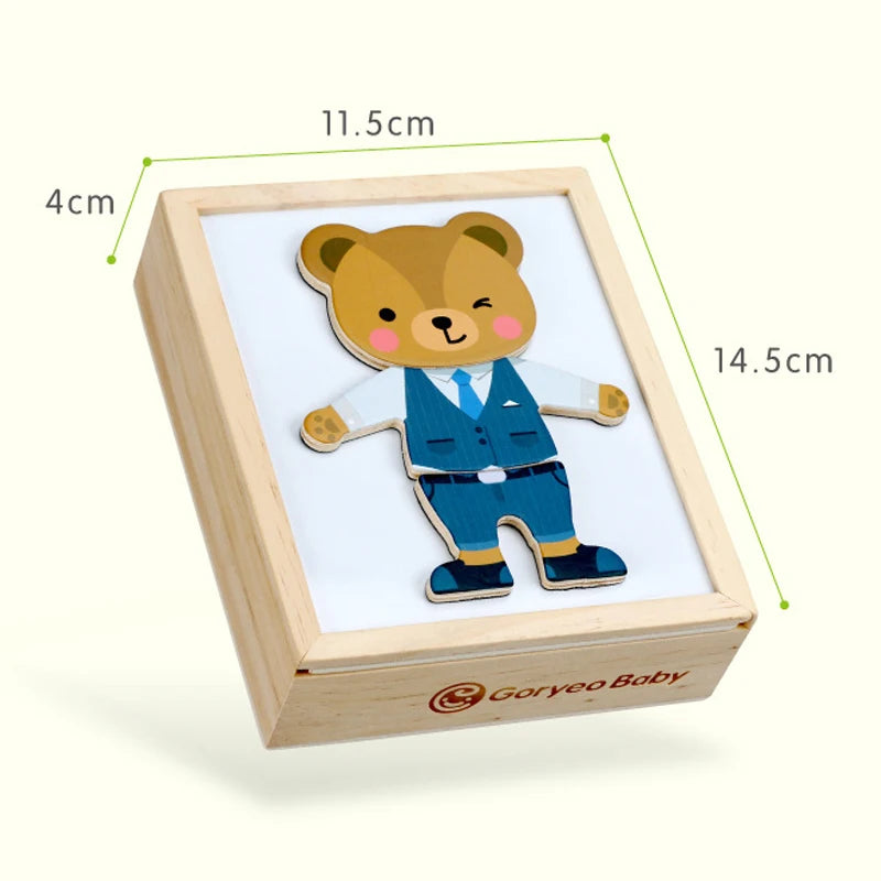 3D Magnetic Animal Puzzles Kids Wooden Toys Bear Dressing Up Jigsaw Games Montessori Educational Imagination Toy Gifts For Kids