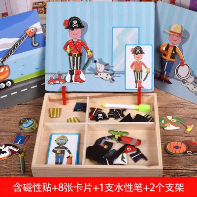 Early Education Magnetic Puzzle Cognitive Pairing Beneficial Intelligence Magnetic Paste Face Features Wooden Toys