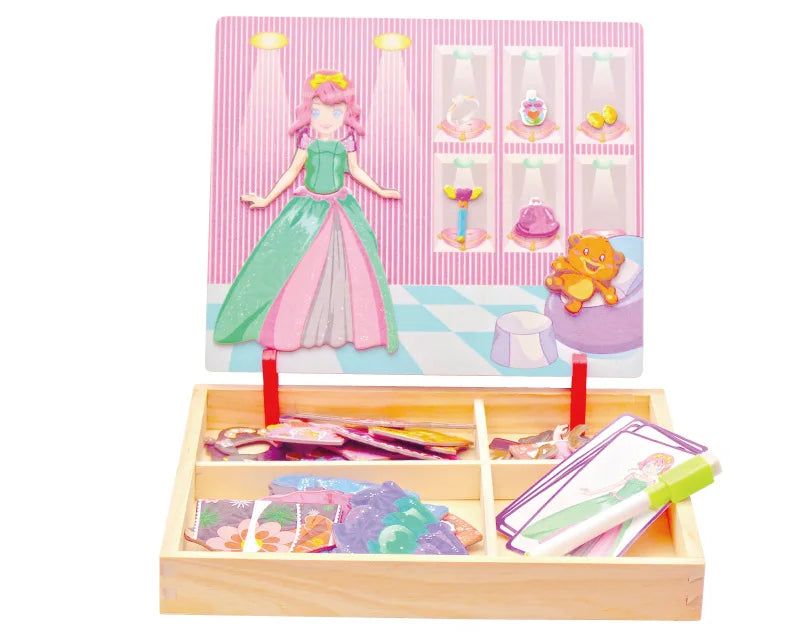 Magnetic 3D Puzzles for Kids Montessori Games Educational Toys for Children Blackboard Whiteboard Drawing Wooden Jigsaw Puzzle