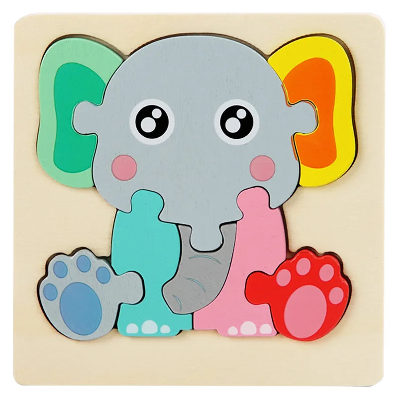 Baby Wooden Toys 3D Puzzle Cartoon Animal Intelligence Cognitive Jigsaw Wood Puzzle Early Educational Toys For Kids Gifts