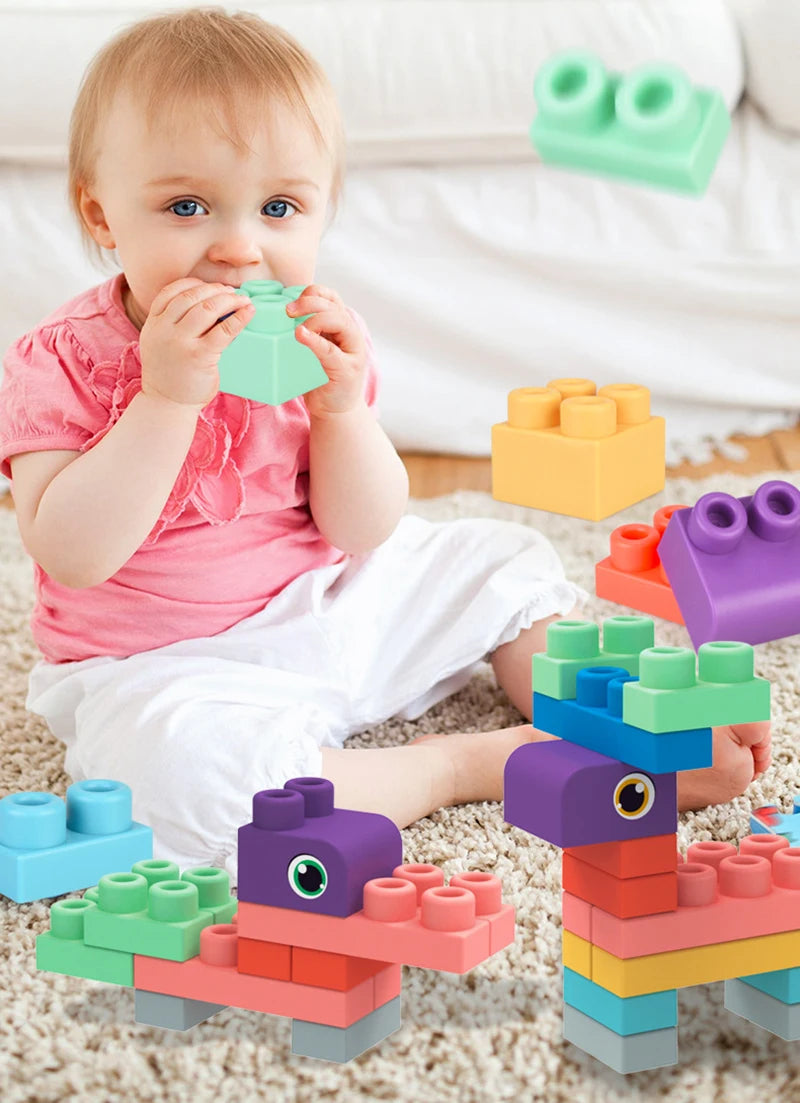 Baby Rubber Big Size Particle Bricks Toys DIY Building Blocks Big Brick Early Educational Large Soft Bricks Toy Bath For Toddler