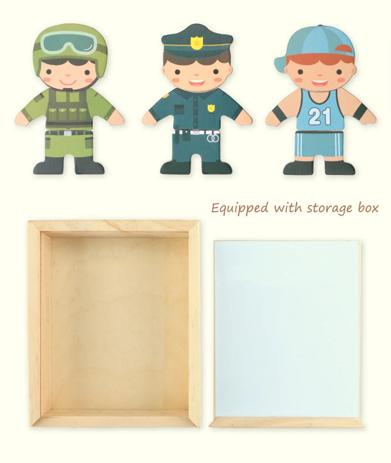 3D Magnetic Animal Puzzles Kids Wooden Toys Bear Dressing Up Jigsaw Games Montessori Educational Imagination Toy Gifts For Kids