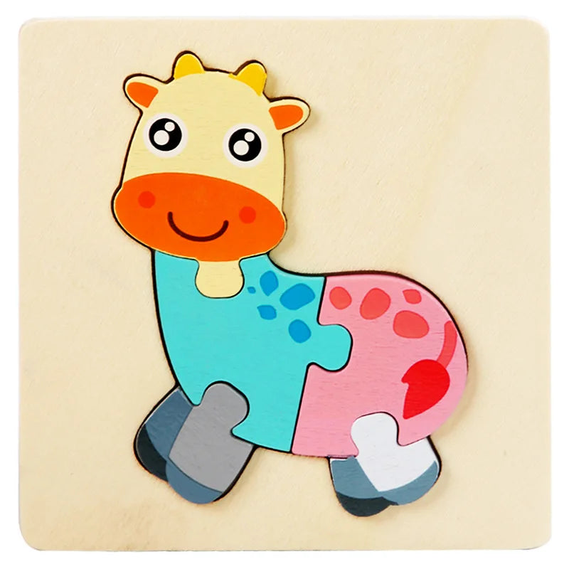 Baby Wooden Toys 3D Puzzle Cartoon Animal Intelligence Cognitive Jigsaw Wood Puzzle Early Educational Toys For Kids Gifts