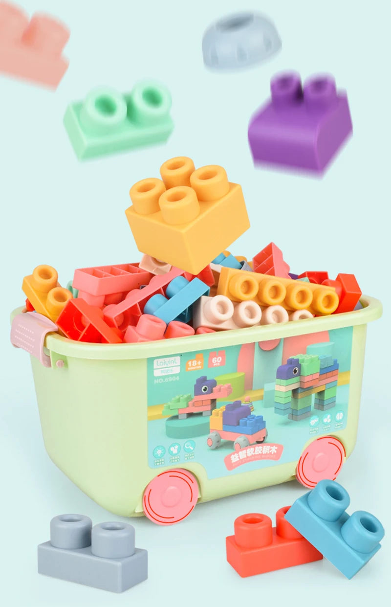Baby Rubber Big Size Particle Bricks Toys DIY Building Blocks Big Brick Early Educational Large Soft Bricks Toy Bath For Toddler