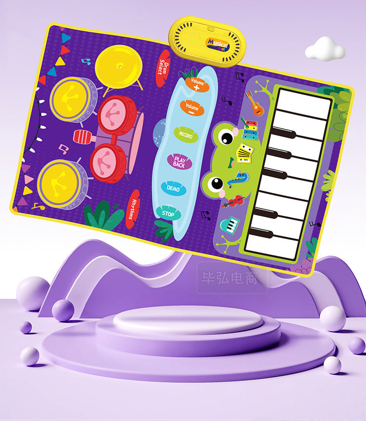 Baby Musical Piano Drum Play Mat 2 in 1 for Kids Toddlers Floor Keyboard Dance Mat with Sounds Baby Toy Music Blanket