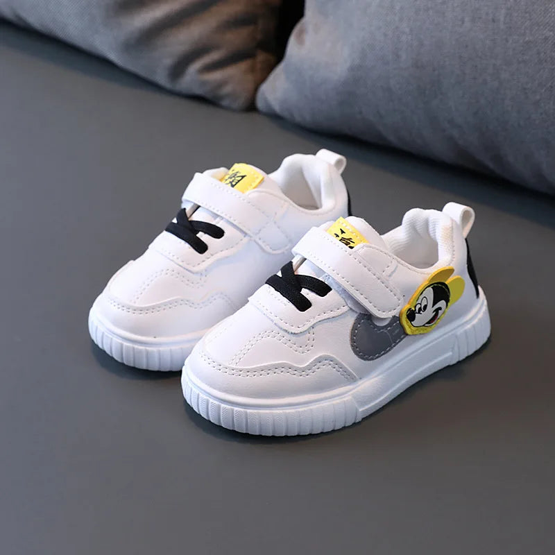 Disney White Casual Shoes For Baby Boy Girl Brand Children Sneaker Mickey Mouse Kids Shoes Toddler Walking Shoes Size 15-25